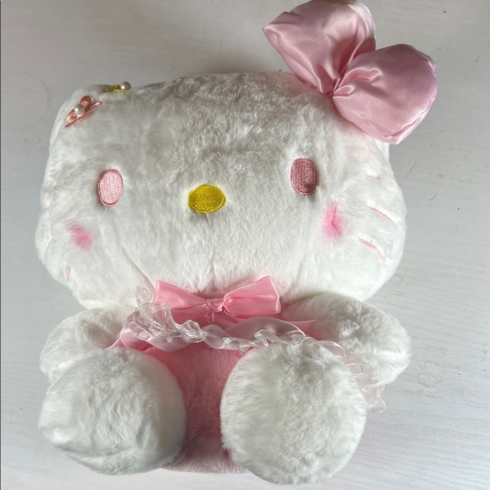 Hello Kitty Plush with Pink Bow and White Fur